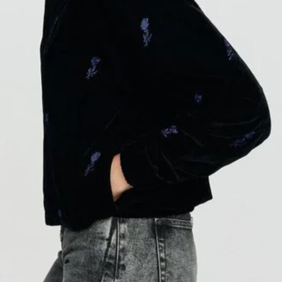 Maje black velvet embroidered hoodie - Picture 3 of 10